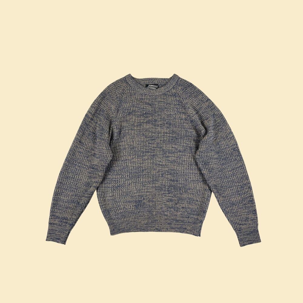 1980s XL crewneck sweater by Expressions, vintage blue & beige acrylic pullover